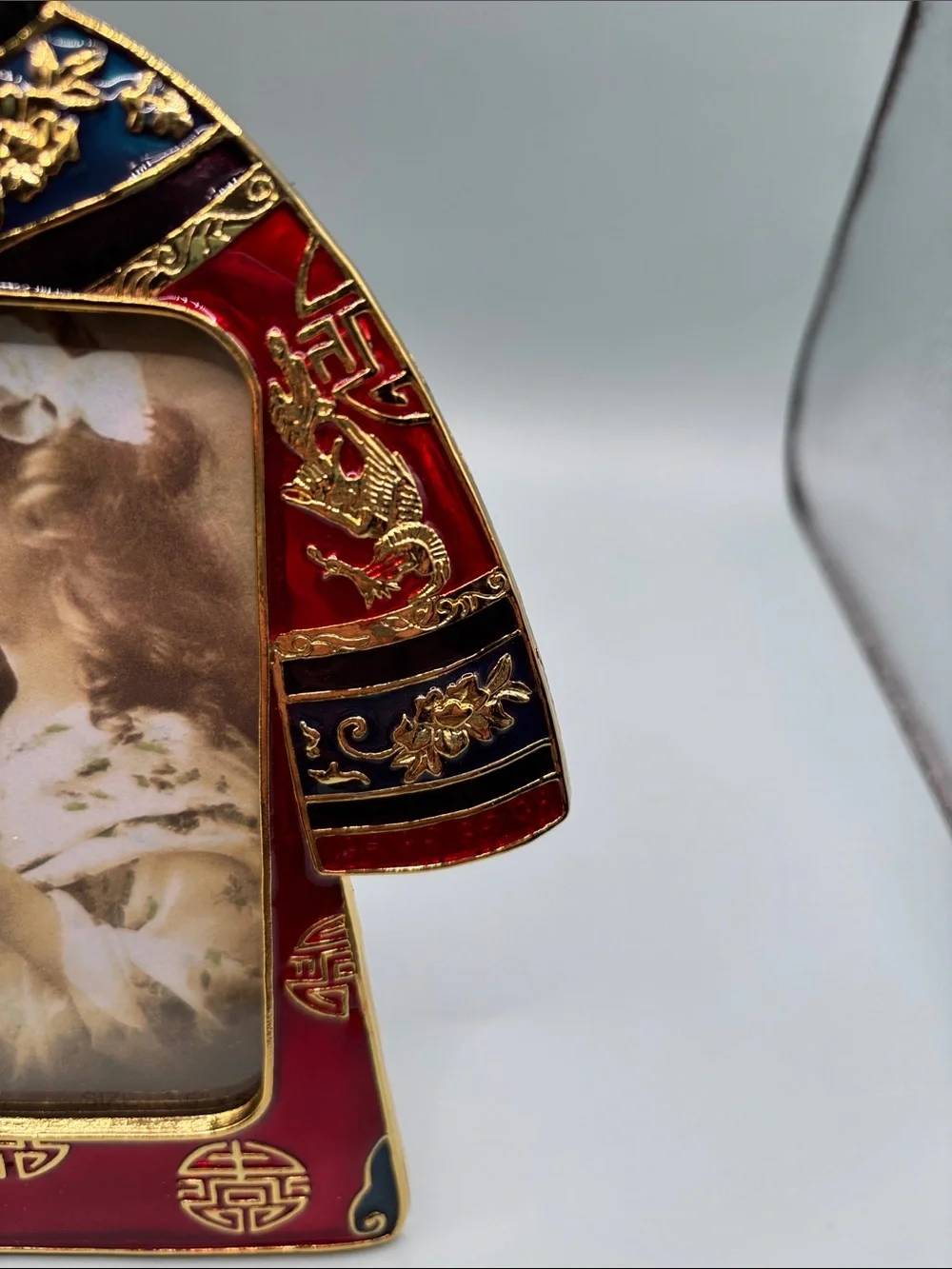 Enamel Emperor Empress Kimono Photo Frame Set - Red and Gold